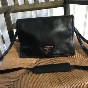Prada Medium Glacé Calfskin Black Nero Leather Crossbody Bag Purse